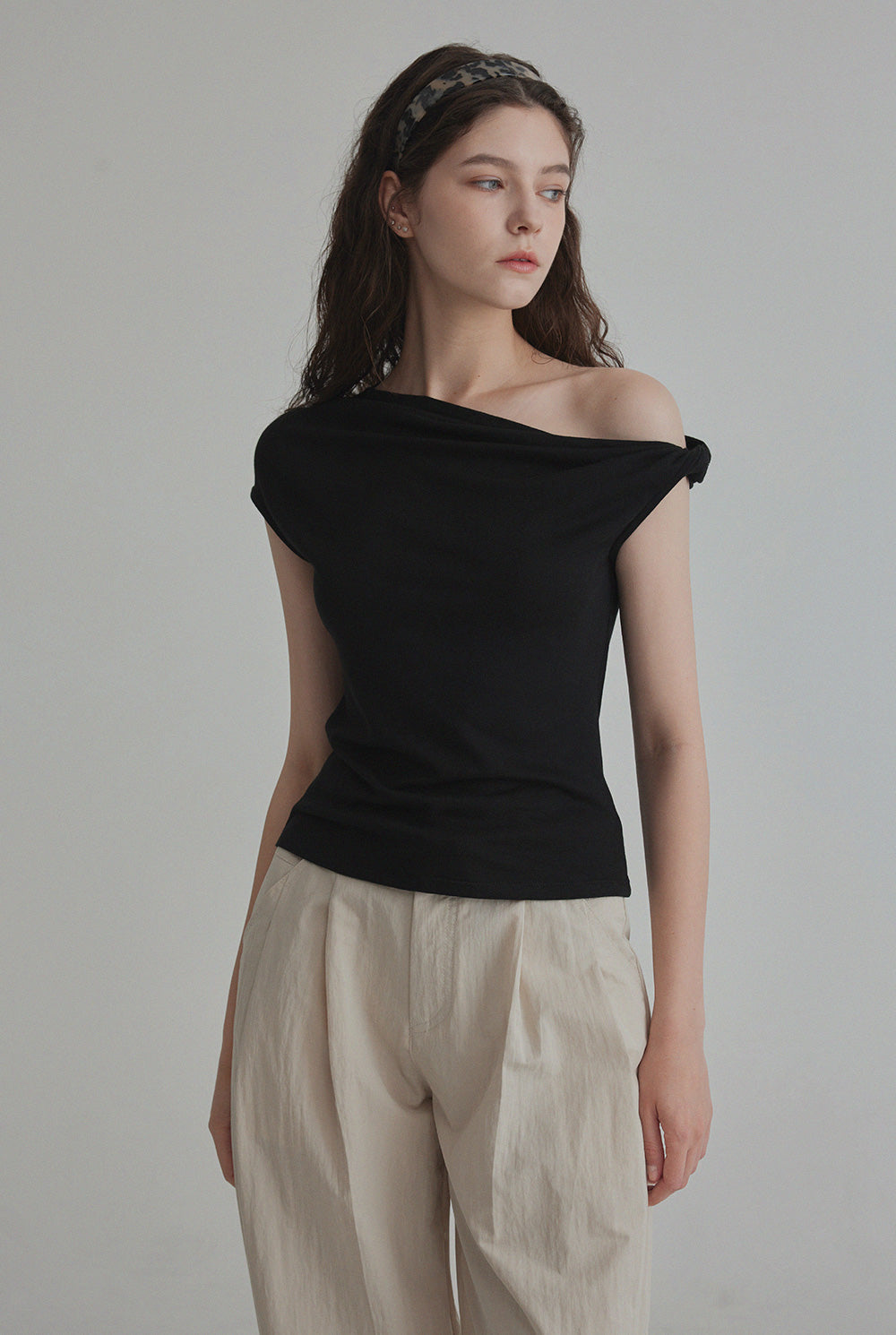 Mete Twisted Asymmetrical Off-Shoulder T-Shirt
