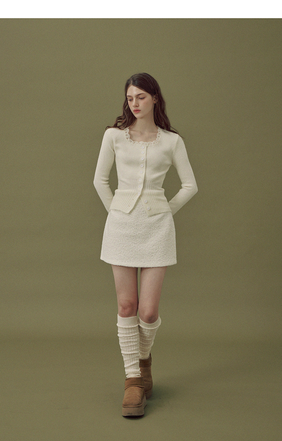 Beylin Lace-Accent Wool Knit Cardigan
