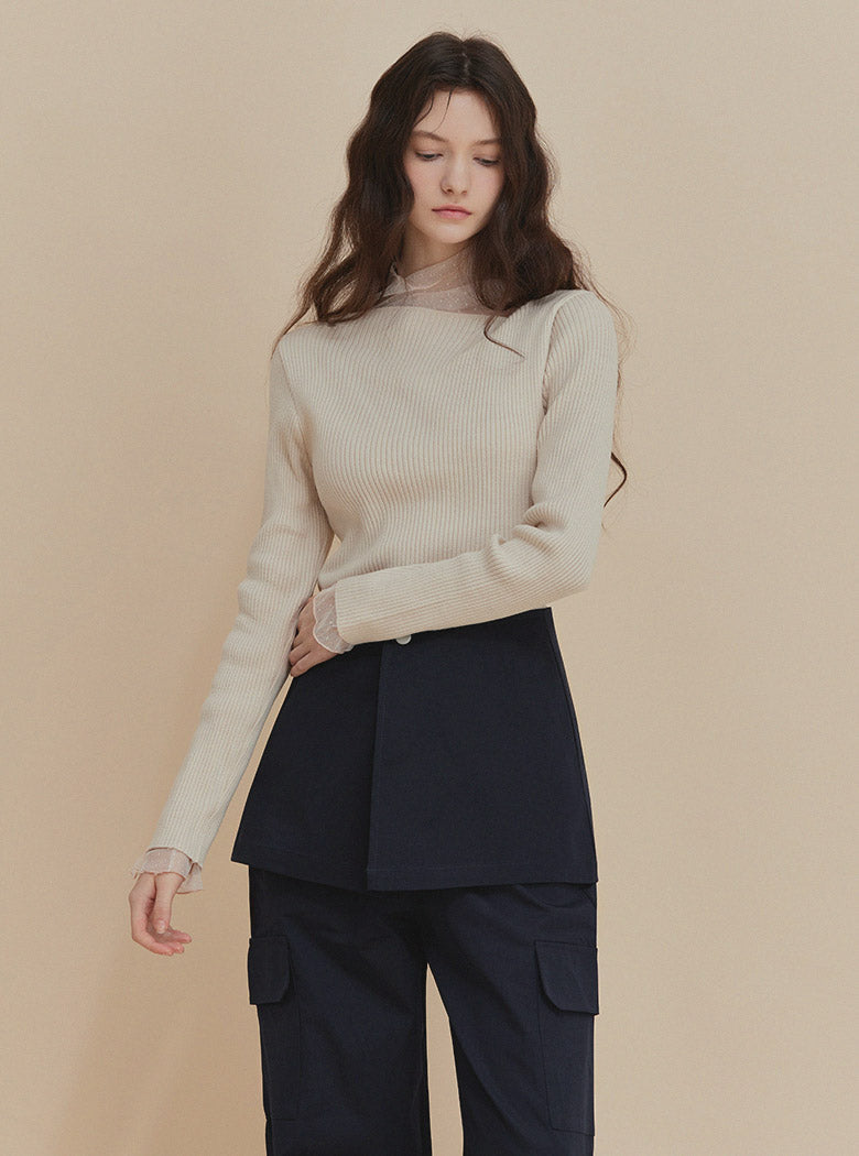 Tinin Asymmetric Neck Ribbed Knit