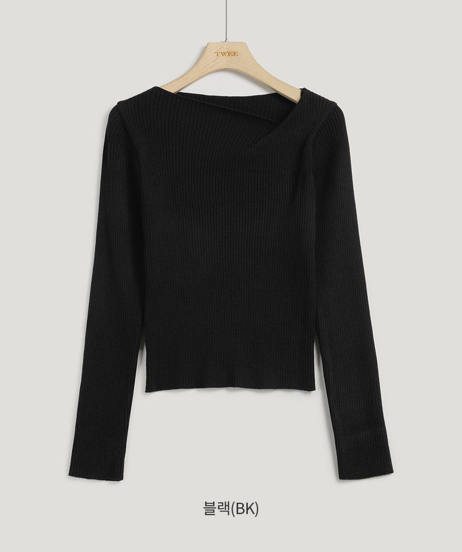 Tinin Asymmetric Neck Ribbed Knit