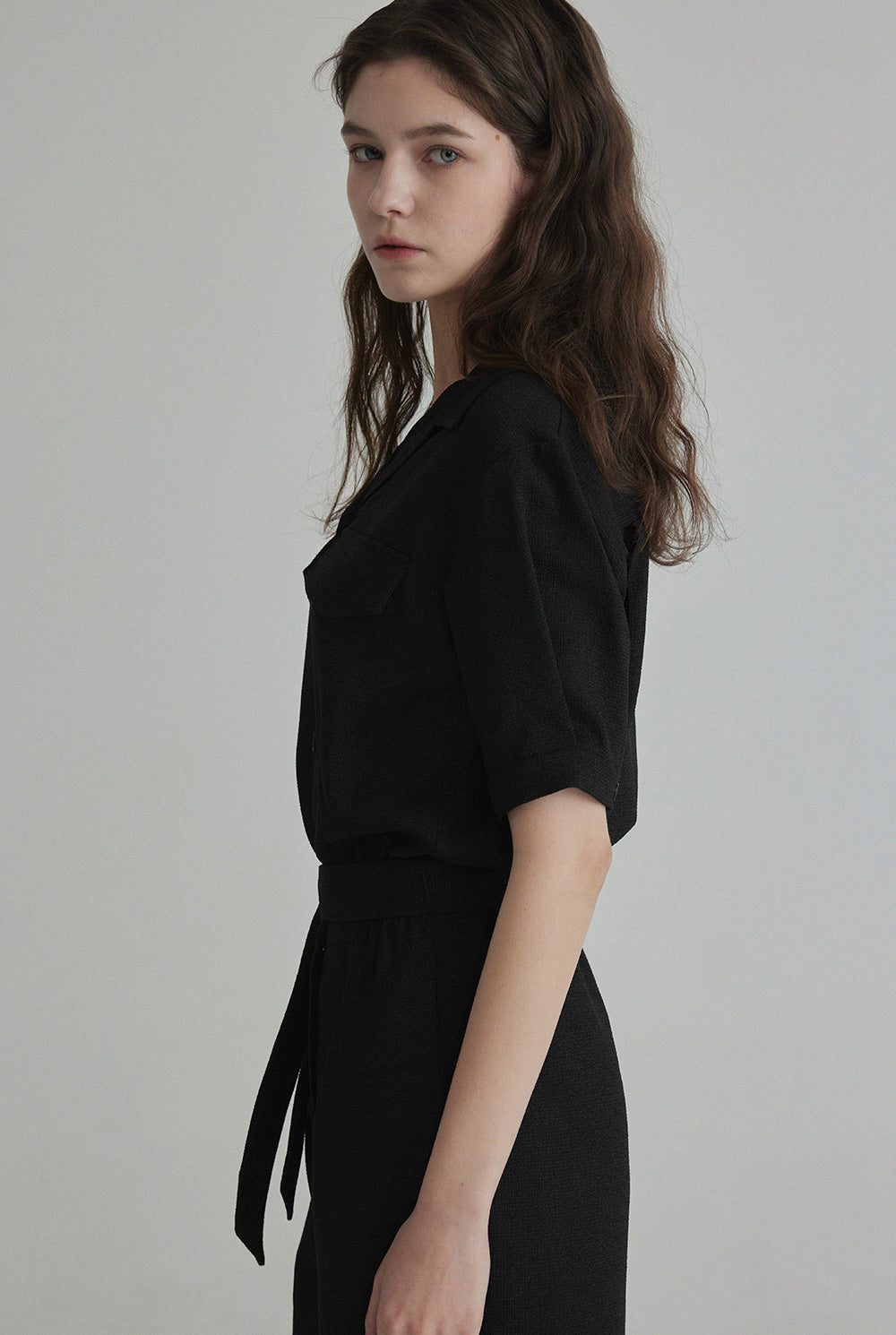 Rangde Tweed Collared Short-Sleeve Jumpsuit