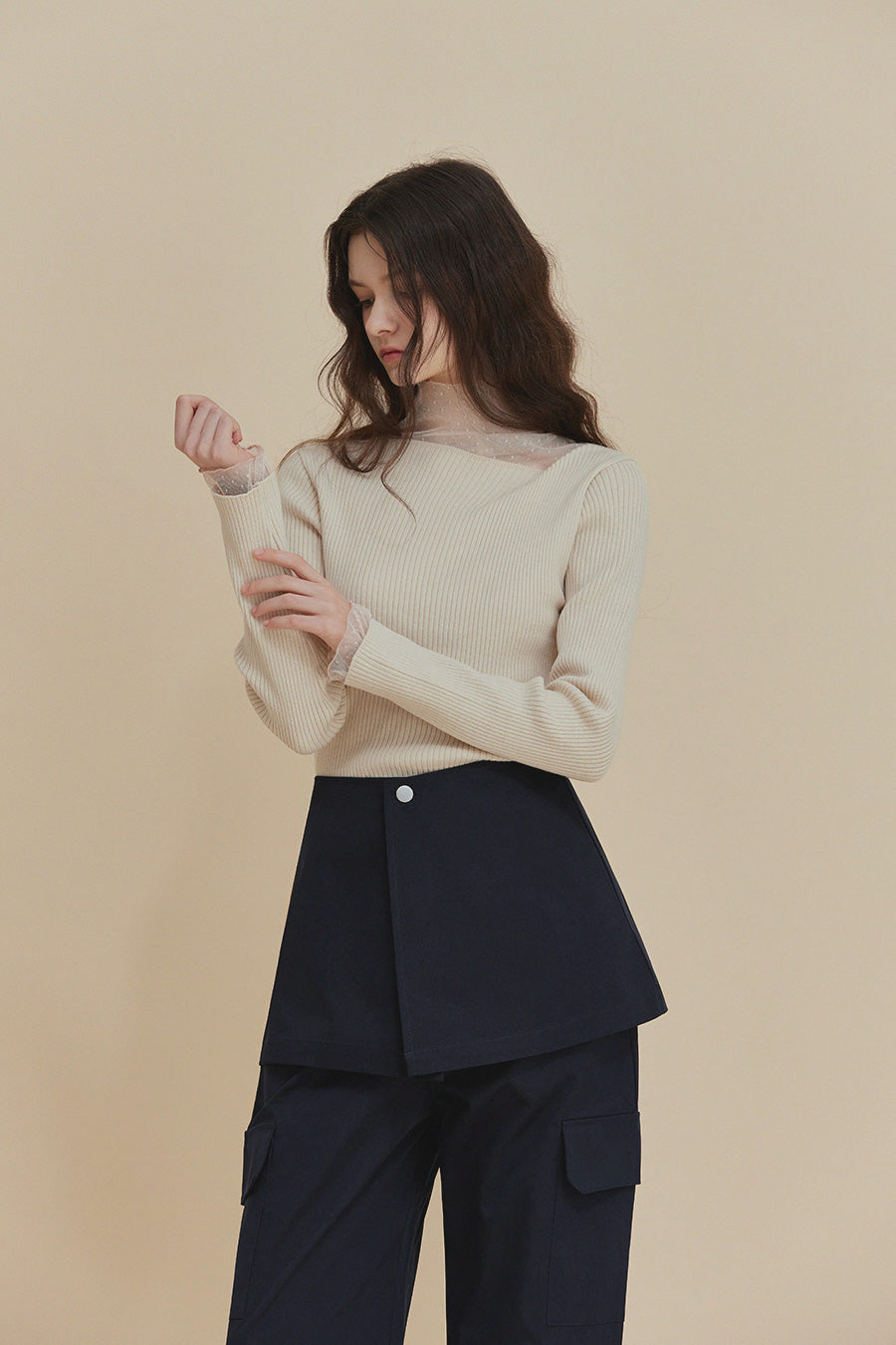 Tinin Asymmetric Neck Ribbed Knit
