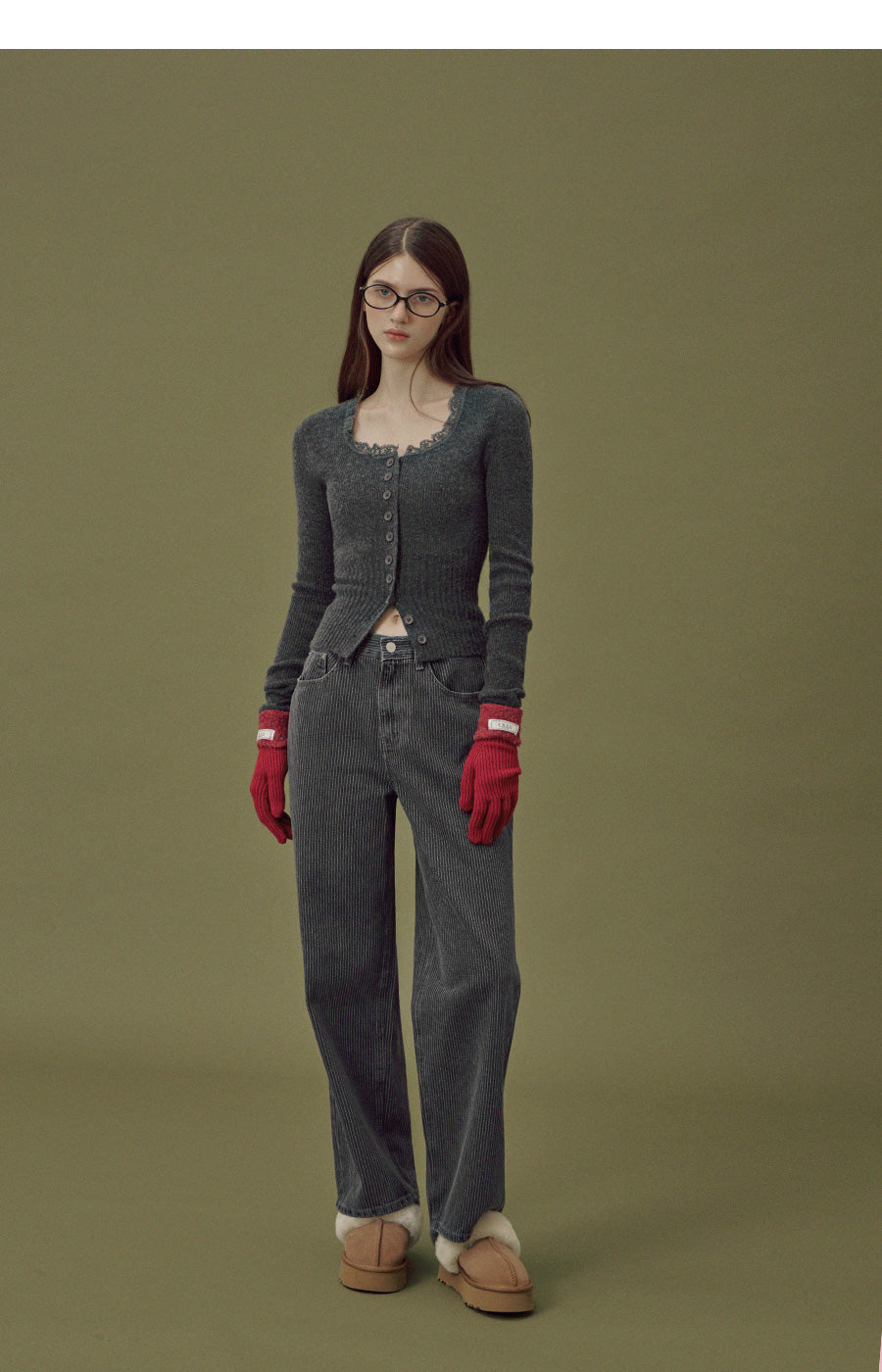 Beylin Lace-Accent Wool Knit Cardigan