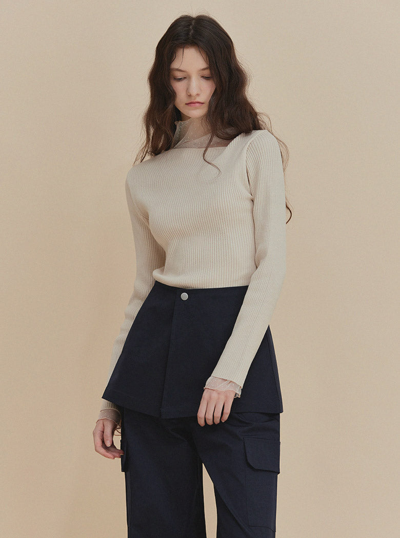 Tinin Asymmetric Neck Ribbed Knit