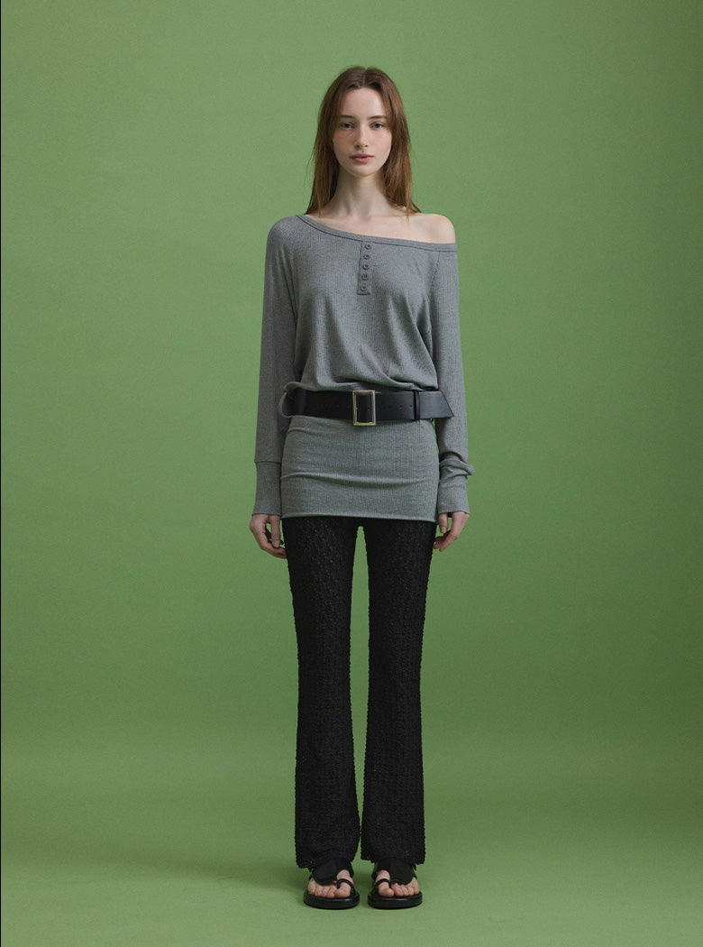 Bain Asymmetrical Shoulder Big Belt T-Shirt