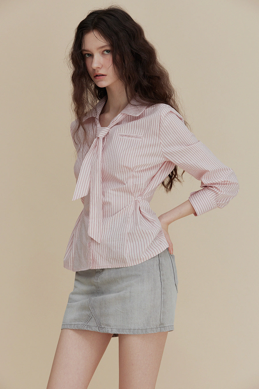 Yuri Gangnum Varnish Tie Stripe Shirt
