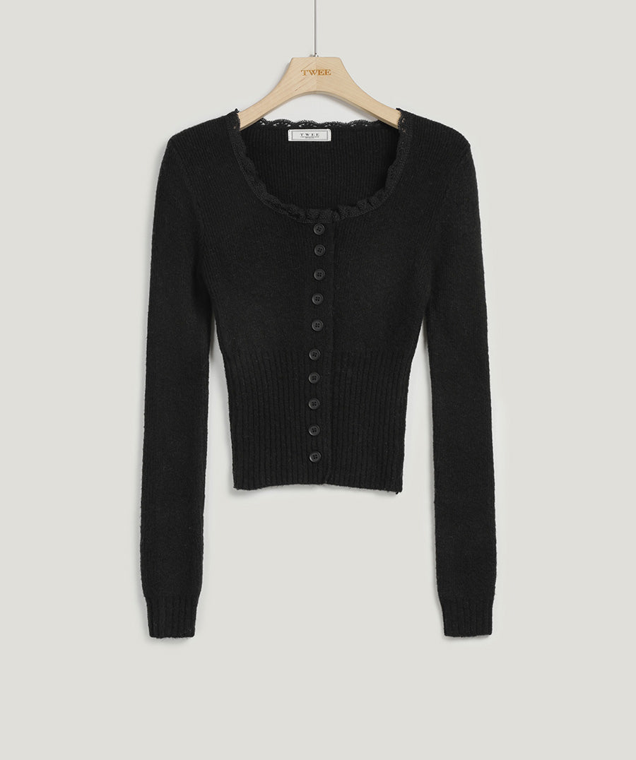 Beylin Lace-Accent Wool Knit Cardigan