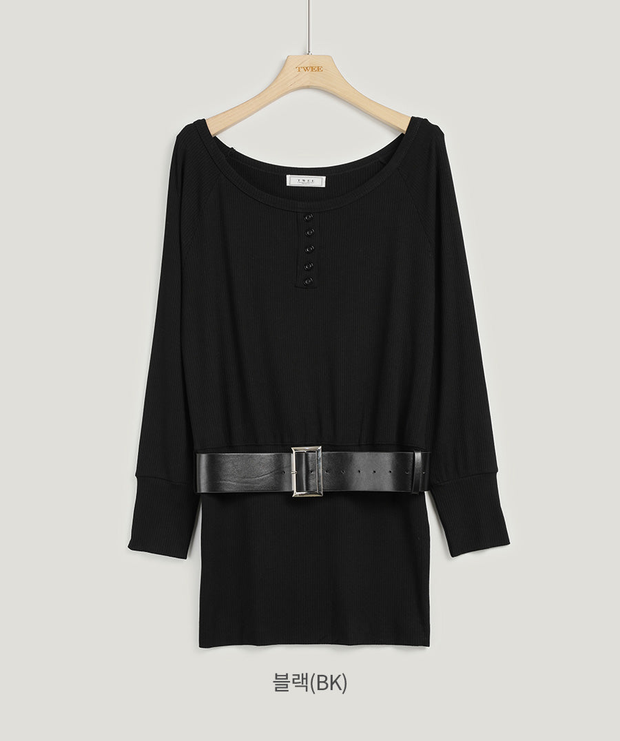 Bain Asymmetrical Shoulder Big Belt T-Shirt