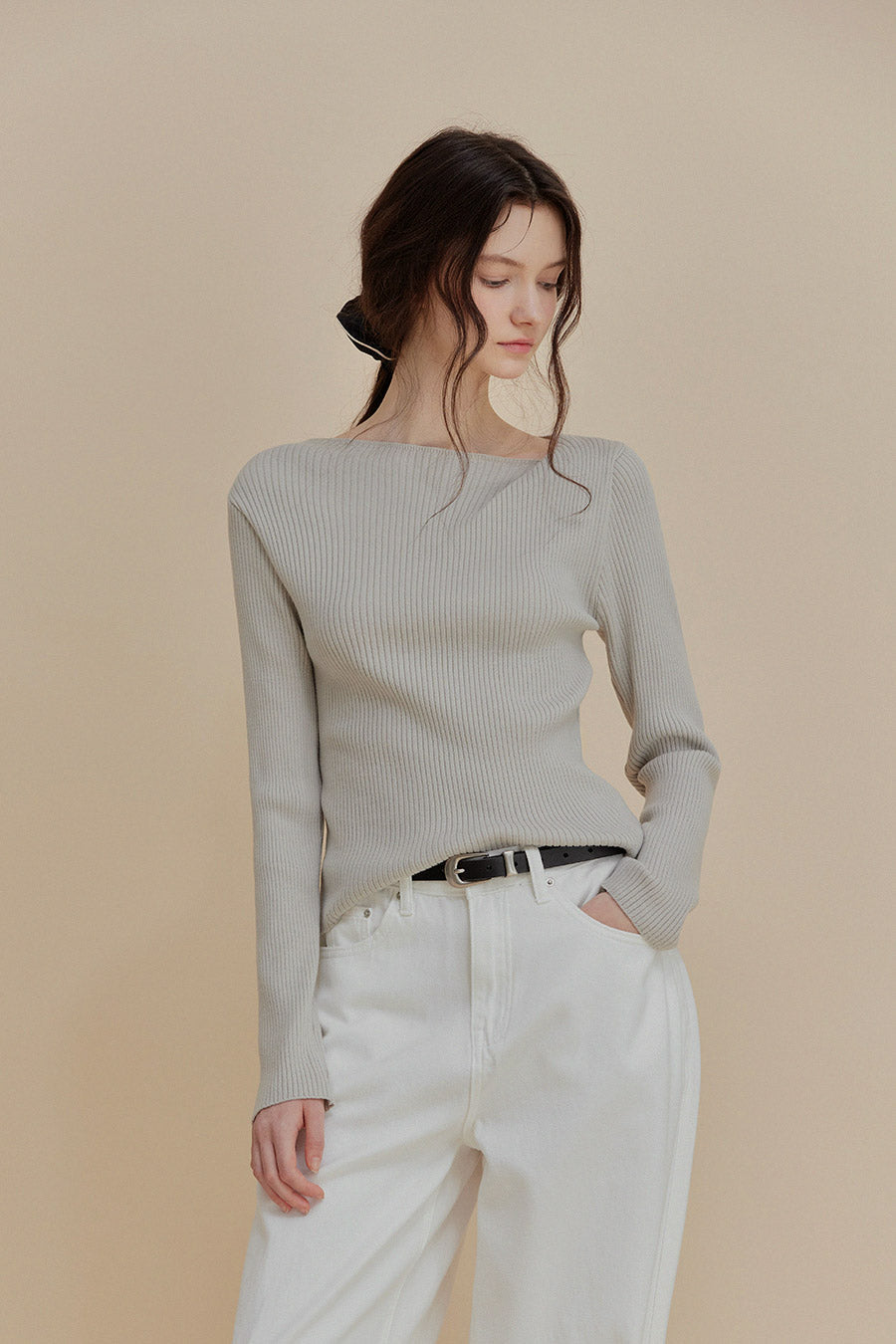 Tinin Asymmetric Neck Ribbed Knit