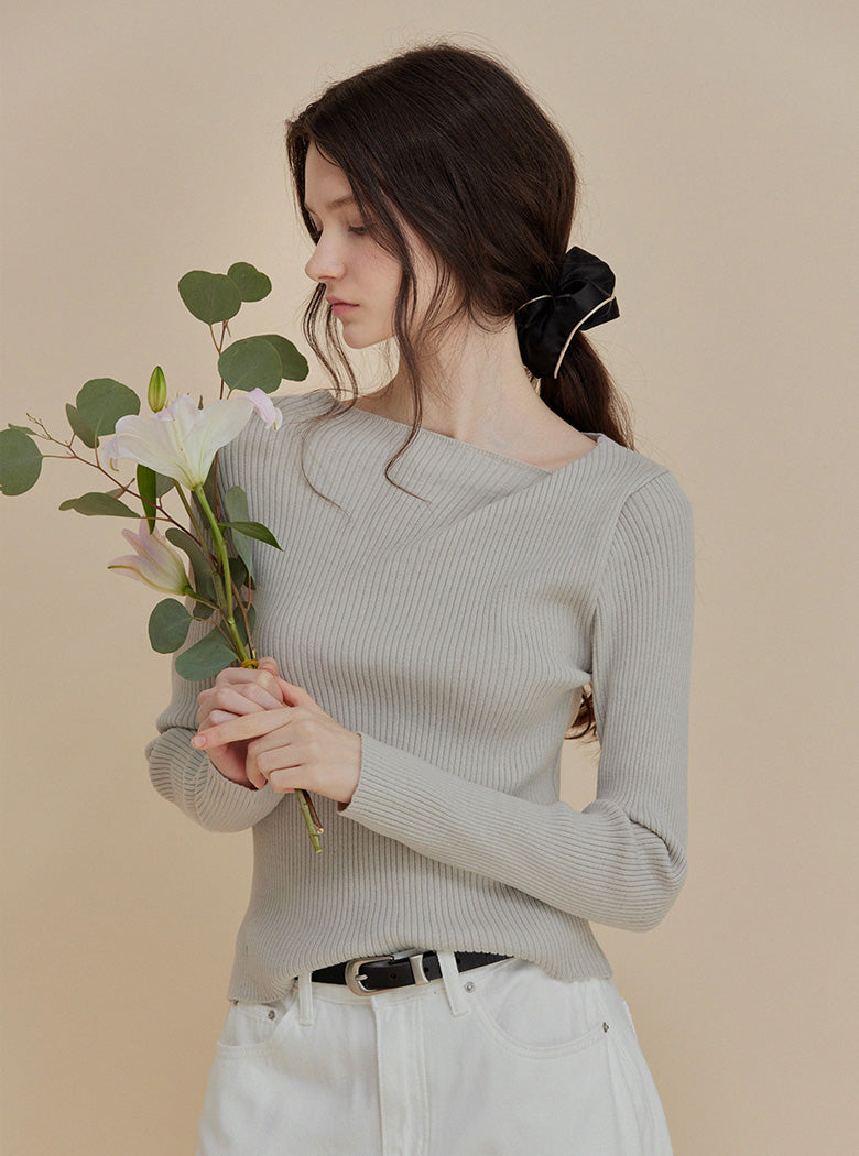 Tinin Asymmetric Neck Ribbed Knit