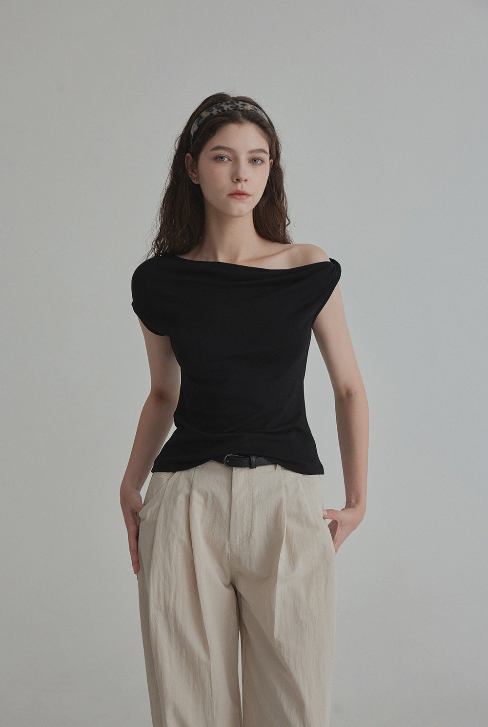 Mete Twisted Asymmetrical Off-Shoulder T-Shirt