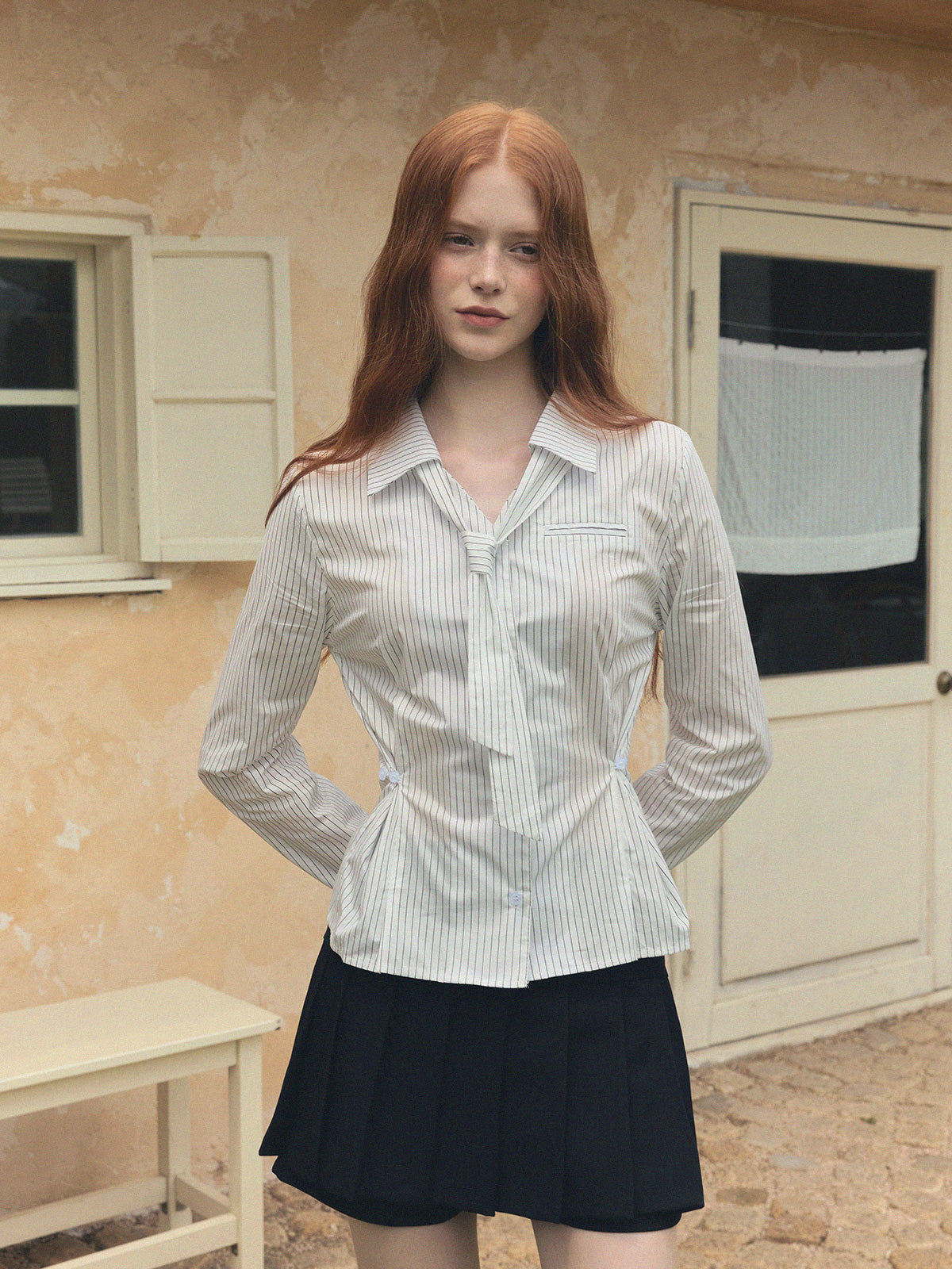 Yuri Gangnum Varnish Tie Stripe Shirt