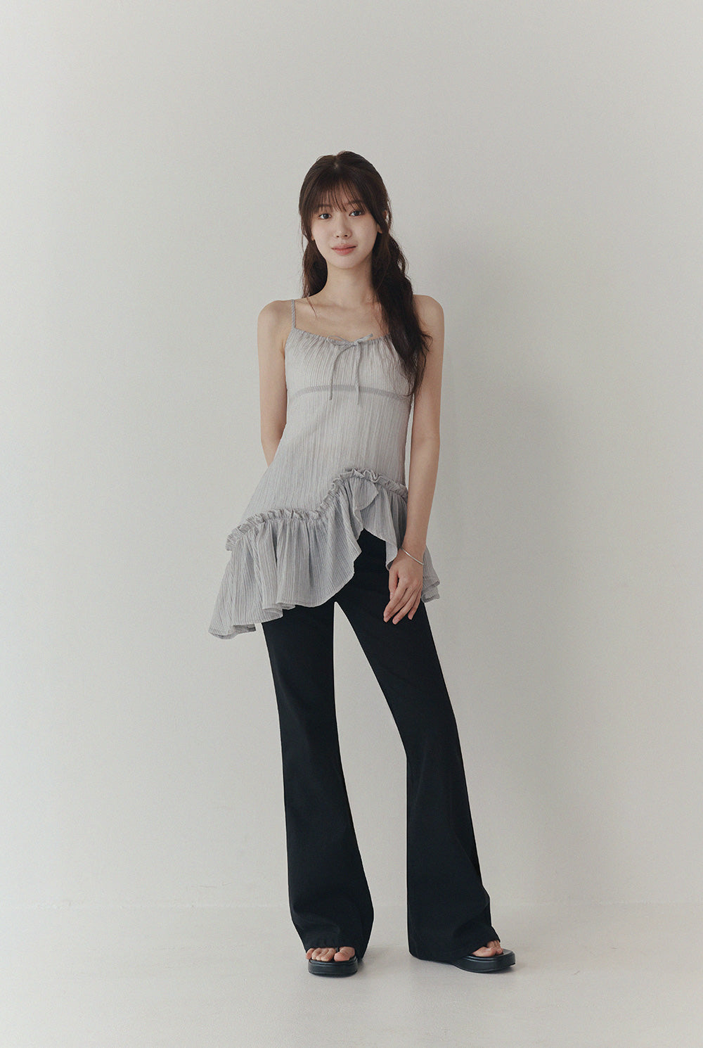Ledel Asymmetric Ruffle Sleeveless Blouse