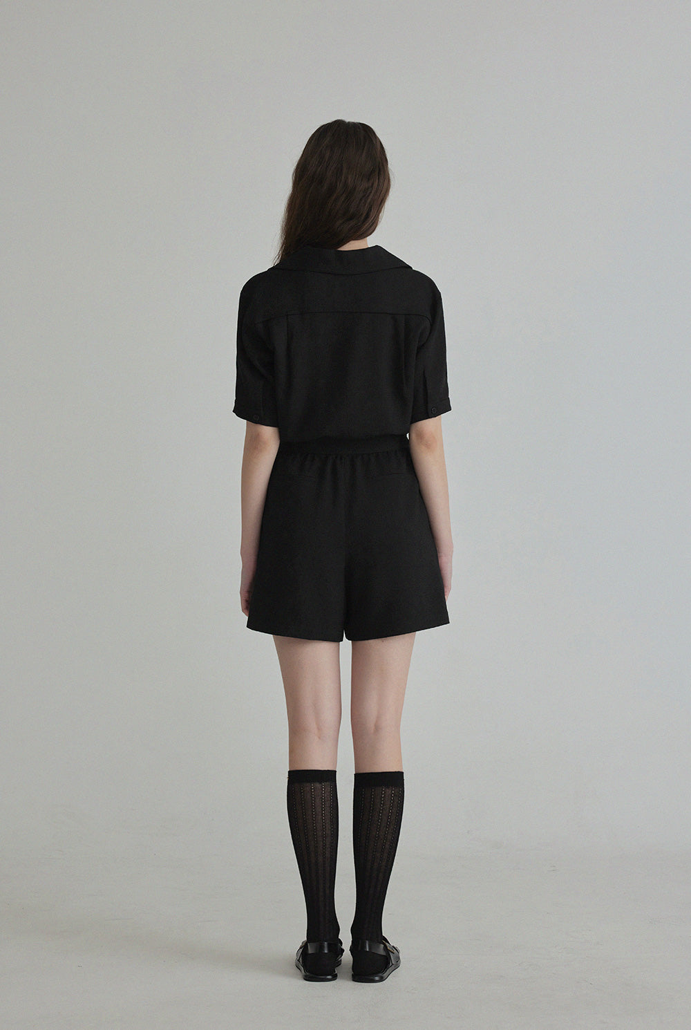 Rangde Tweed Collared Short-Sleeve Jumpsuit